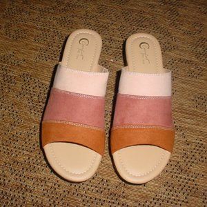 NEW CATO COMFORT TRI-COLOR SUEDE SLIP ON WEDGES SIZE 9
